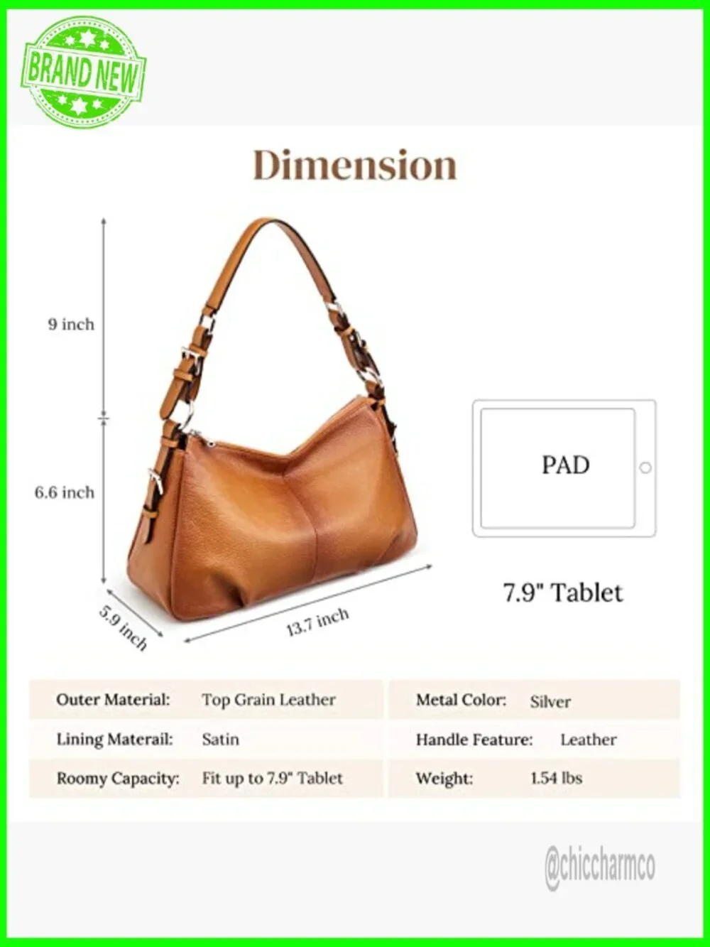 Medium Genuine Leather Hobo Bag with Adjustable Strap, Top Handle